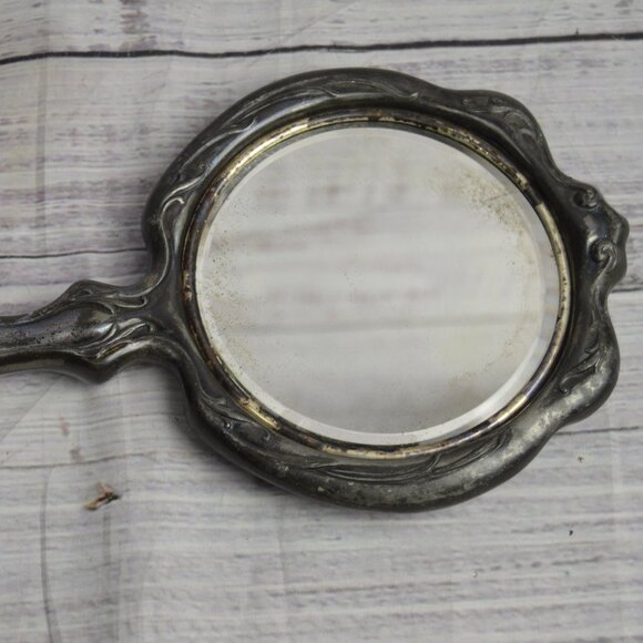 Antique Art Nouveau Flowing Hair Woman Victorian Silver Plate Vanity Hand Mirror - Picture 9 of 11